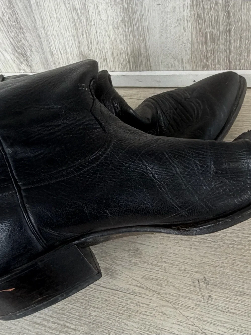 Vintage Anderson Bean Cowboy Boots Men Size 13 Black Leather Western Pointed Toe